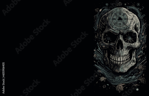 skull on black, Sullen wallpaper with copy Space - Generative Ai artwork