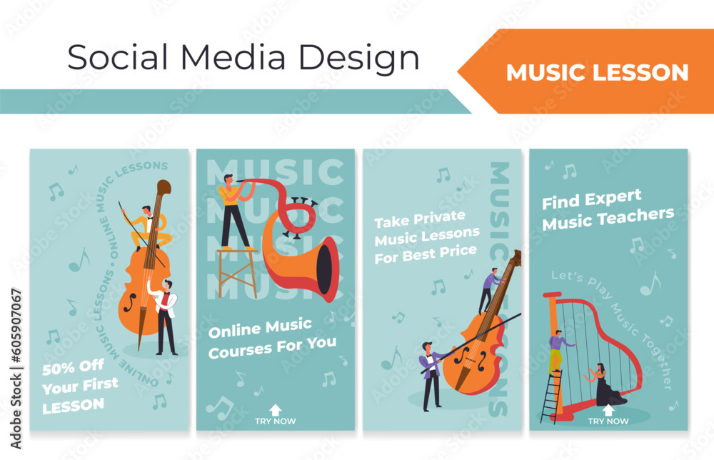 Network stories design set for music lessons offer