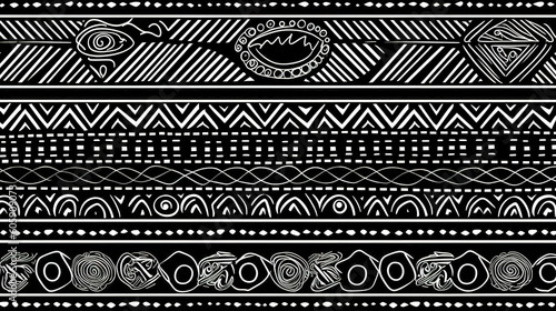 Abstract white patterns on a black background, generative AI.