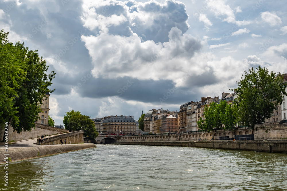 Boat trip on the Seine around the Ile de la Cité, in Paris, France