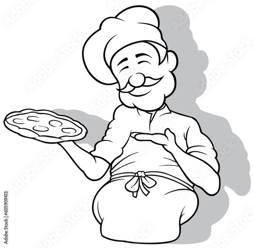 Drawing of a Chef Holding a...