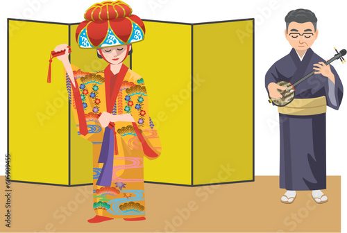 琉球舞踊と地謡のイメージイラスト