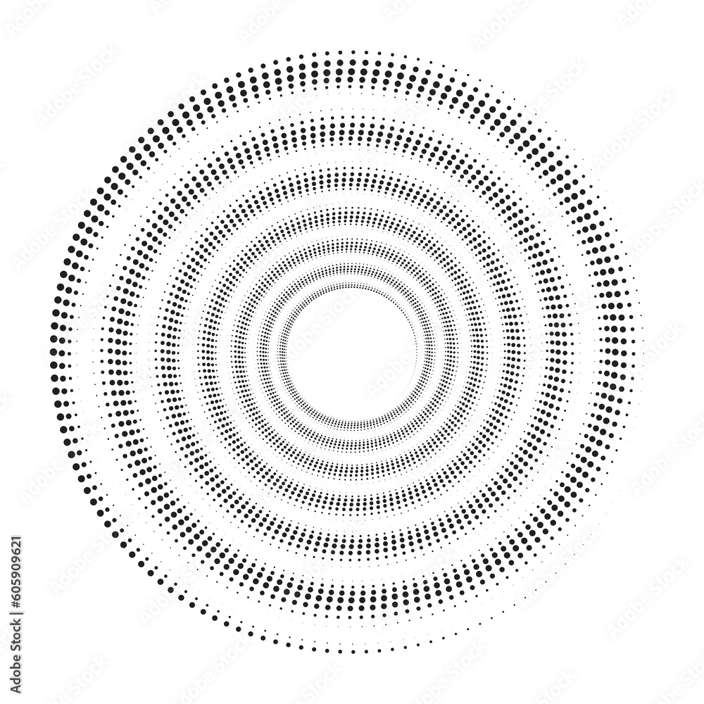 Dotted spiral circle, Halftone spiral vector illustration. 