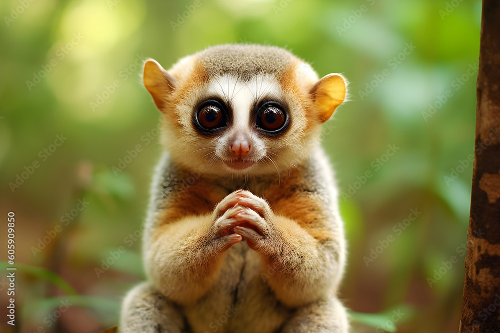 Slow Loris cute jungle portrait studio shot Slow Loris cute jungle portrait studio shot
