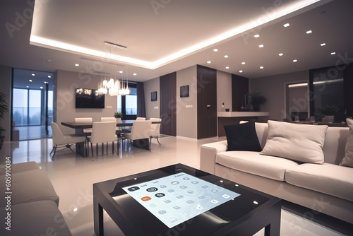 Panorama of luxury living room and dining area with sofa | Modern luxury living room interior background, living room interior mock-up | beautiful apartment, interior , Generative AI 