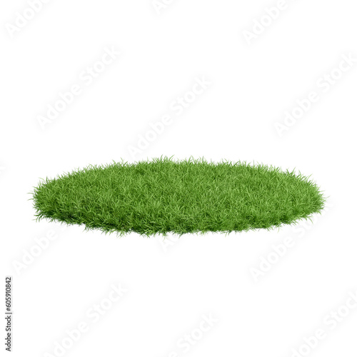 green grass realistic vector illustration. Trimmed round and square park or garden plots with soil and plants, perspective view isolated on white background
