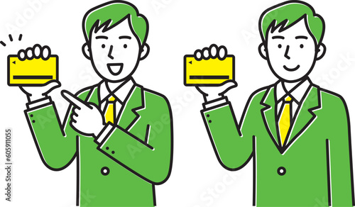 クレジットカードを持つスーツ姿の男性　セット