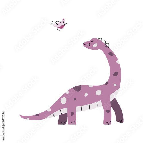 Flat hand drawn vector illustration of brachiosaurus dinosaur