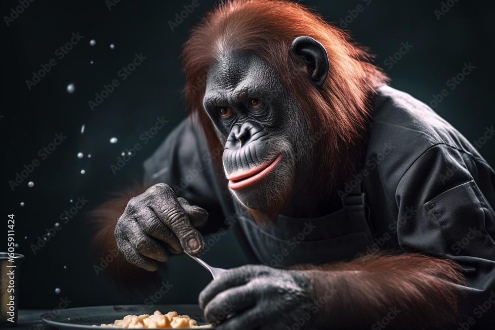 An ape working as a professional chef, creating culinary masterpieces. | Generative Ai