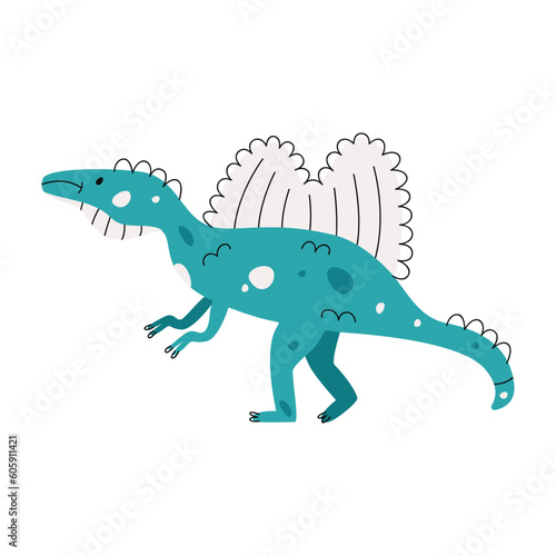 Flat hand drawn vector illustration of spinosaurus dinosaur