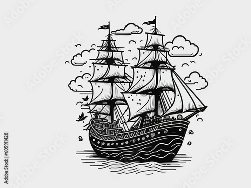 Billede på lærred pirate ship silhouette icon vector