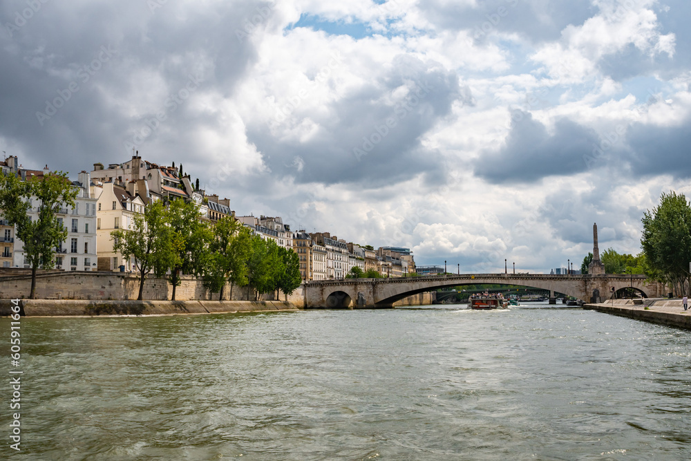 Pont de la Tournelle bridge from the Seine, in Paris, France