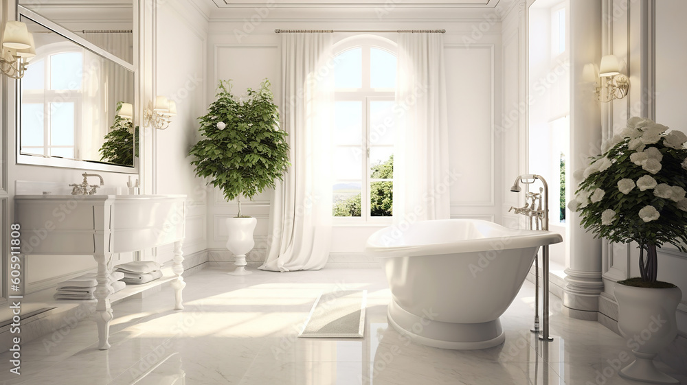 Bright elegant bathroom interior in a luxury house. Generative Ai Bright elegant bathroom interior in a luxury house. Generative Ai
