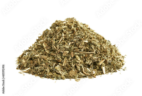 dry catnip Nepeta cataria isolated on white background. pile of dry catnip Nepeta cataria isolated. heap of dry catnip Nepeta cataria isolated 