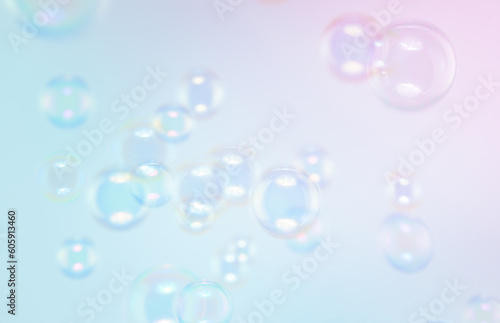 Beautiful Transparent Soap Bubbles. Abstract Background. Defocused White Space. Celebration Festive Backdrop. Freshness Soap Suds Bubbles Water 