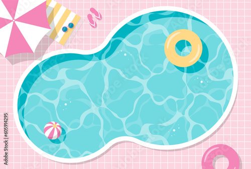 summer vector background with a top view of swimming pool and floats for banners, cards, flyers, social media wallpapers, etc.