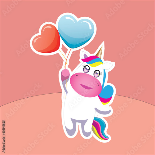 cute unicorn with heart balloon in hand 
