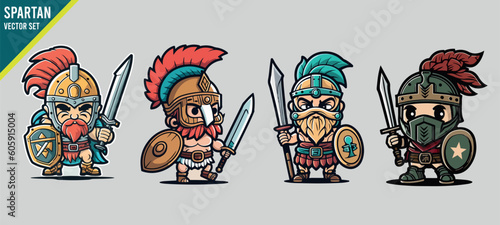 sparta cartoon characters bundle set illustration vector