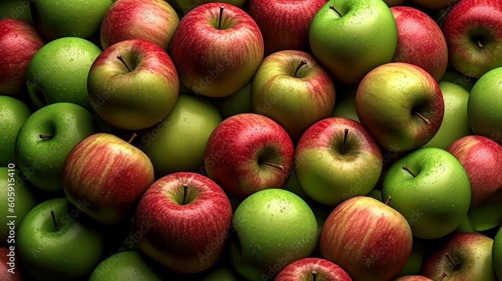 Background of red and green apples, generative AI.