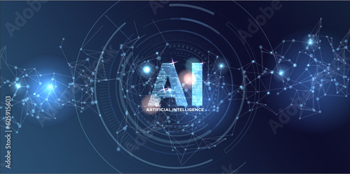 Artificial Intelligence Logo, Icon. Vector symbol AI, deep learning blockchain neural network concept.