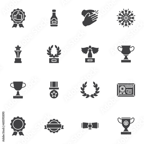 Reward, award vector icons set