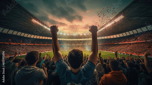 fans are cheering in a soccer stadium. Generative Ai