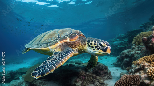 A shot of a turtle swimming in the sea © Ken