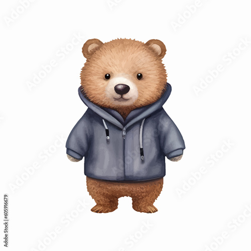 cute bear character wears trendy clothes vector painting illustration