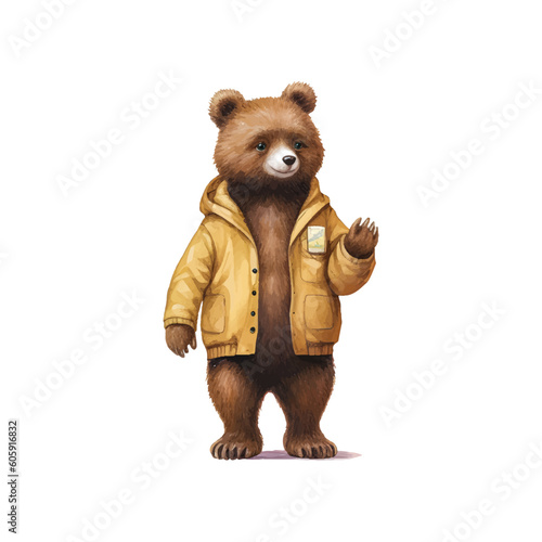 cute bear character wears trendy clothes vector painting illustration