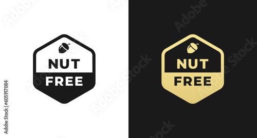 Nut free label or Nut free icon vector isolated in flat style. Best Nut free label for product packaging design element. Simple Nut free icon for packaging design element.