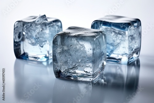 Set of peaces of pure natural crushed ice cubes on white background