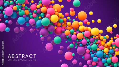 Abstract composition with many colorful random flying spheres. Colorful rainbow matte soft balls in different sizes. Vector background