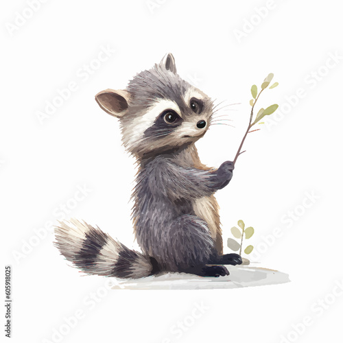 cute raccoon mascot painting vector illustration