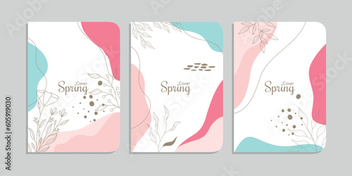 set of book cover designs with hand drawn floral ornaments. abstract botanical background. A4 size For notebooks, catalogs, books, invitations, planners, brochures