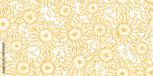 Seamless pattern with sunflower on a white background