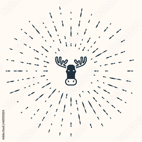 Grey Moose head with horns icon isolated on beige background. Abstract circle random dots. Vector