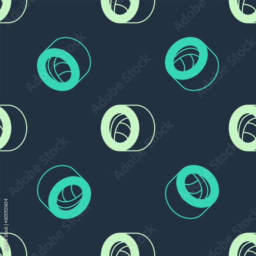 Green and beige Sushi icon isolated seamless pattern on blue background. Traditional Japanese food. Vector