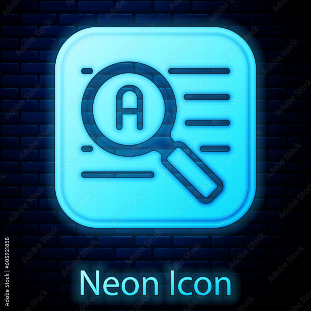 Glowing neon Translator icon isolated on brick wall background. Foreign language conversation icons in chat speech bubble. Translating concept. Vector
