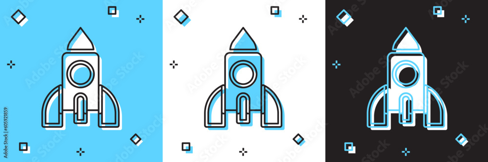 Set Rocket ship toy icon isolated on blue and white, black background. Space travel. Vector Set Rocket ship toy icon isolated on blue and white, black background. Space travel. Vector