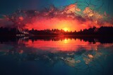 orange sky sunset view . Generative AI