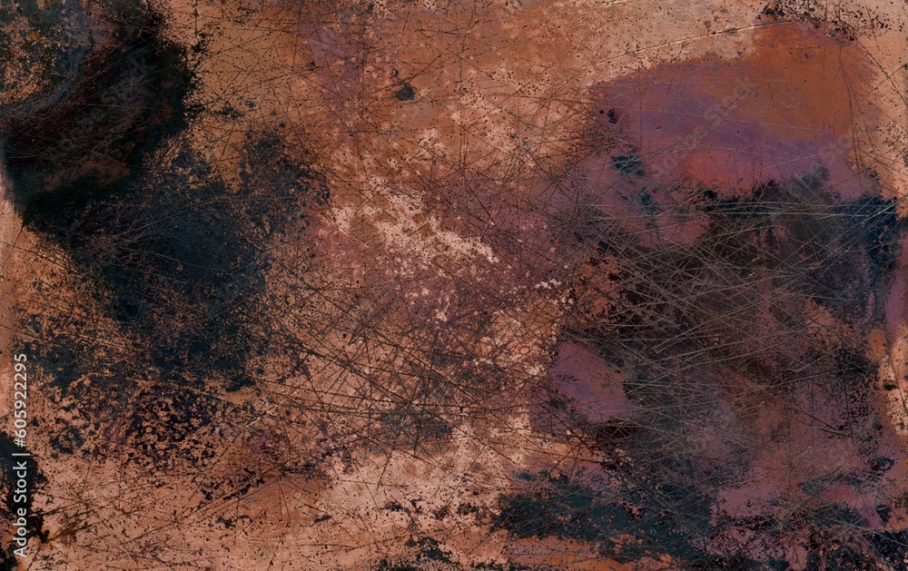 Fototapeta premium Vintage texture of old oxidized copper with some spots and stains on it Abstract grunge rusty metal texture background for web site or mobile devices design with copy space for text or image.
