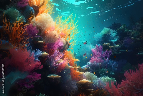 colourful fishes illustration inside water. Generative AI © create