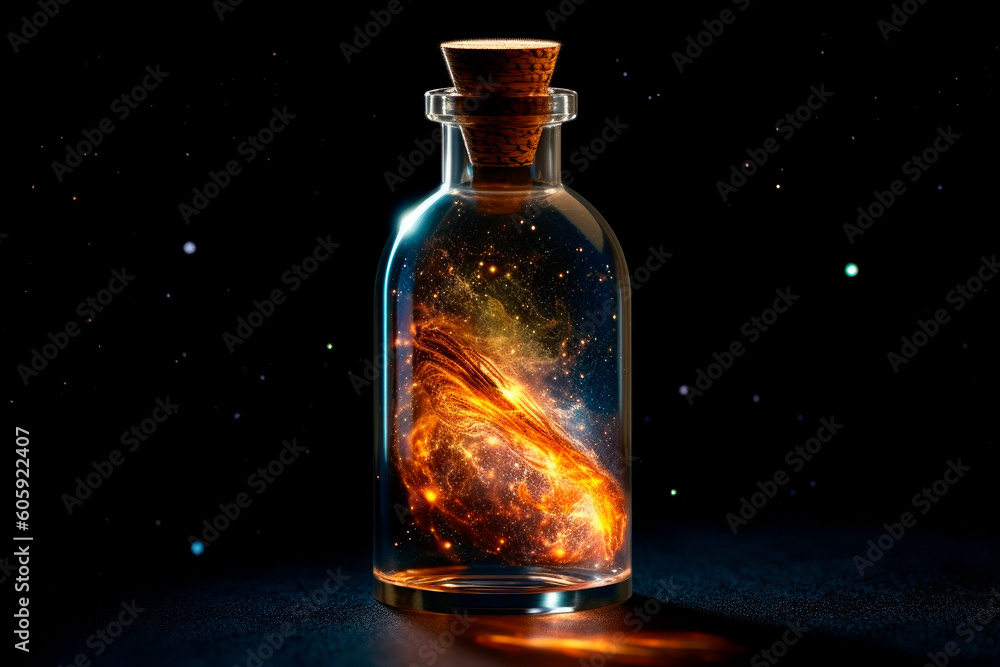 Galaxy in a corked glass bottle.AI generated. Galaxy in a corked glass bottle.AI generated.