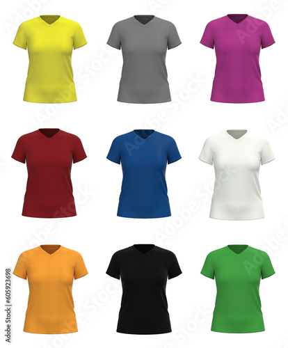 Women's T-shirt template, from four sides, isolated