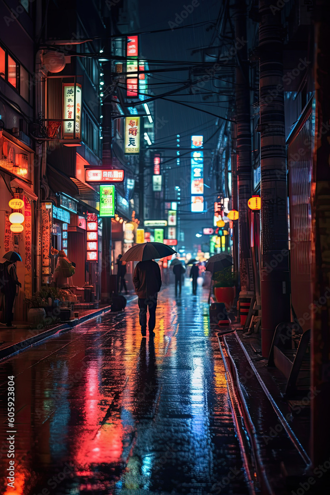 City street at night Tokio, Japan, Poster