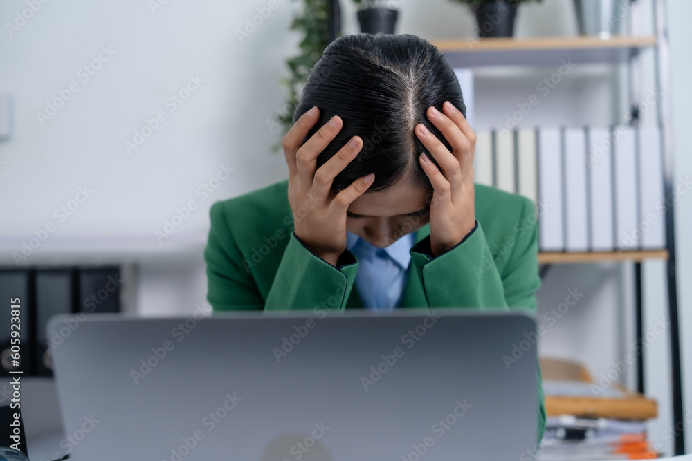 Headache, stress busy asian business woman manager, lawyer doing bookkeeping audit graph documents checking Bank Reconciliation, Base Stock, Last Invoice Price, Discounting Notes Receivable Headache, stress busy asian business woman manager, lawyer doing bookkeeping audit graph documents checking Bank Reconciliation, Base Stock, Last Invoice Price, Discounting Notes Receivable