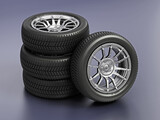 Generic car wheel and tyre on gray background. 3D illustration