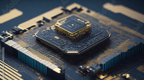 Microchip Marvels: Exploring the Advanced Design of Tomorrow. Generated AI photo