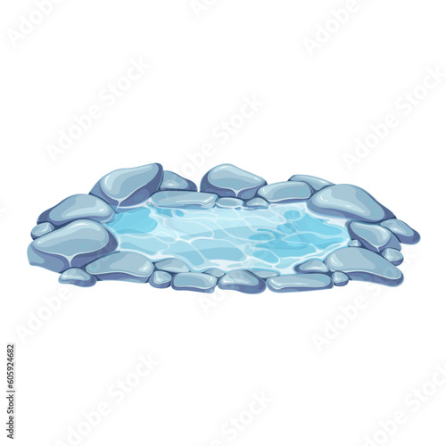 Japanese outdoor onsen pool with hot spring water vector illustration. Cartoon isolated traditional pond with rocks of spa resort in Japan, natural geothermal onsen bath for relax and bathing