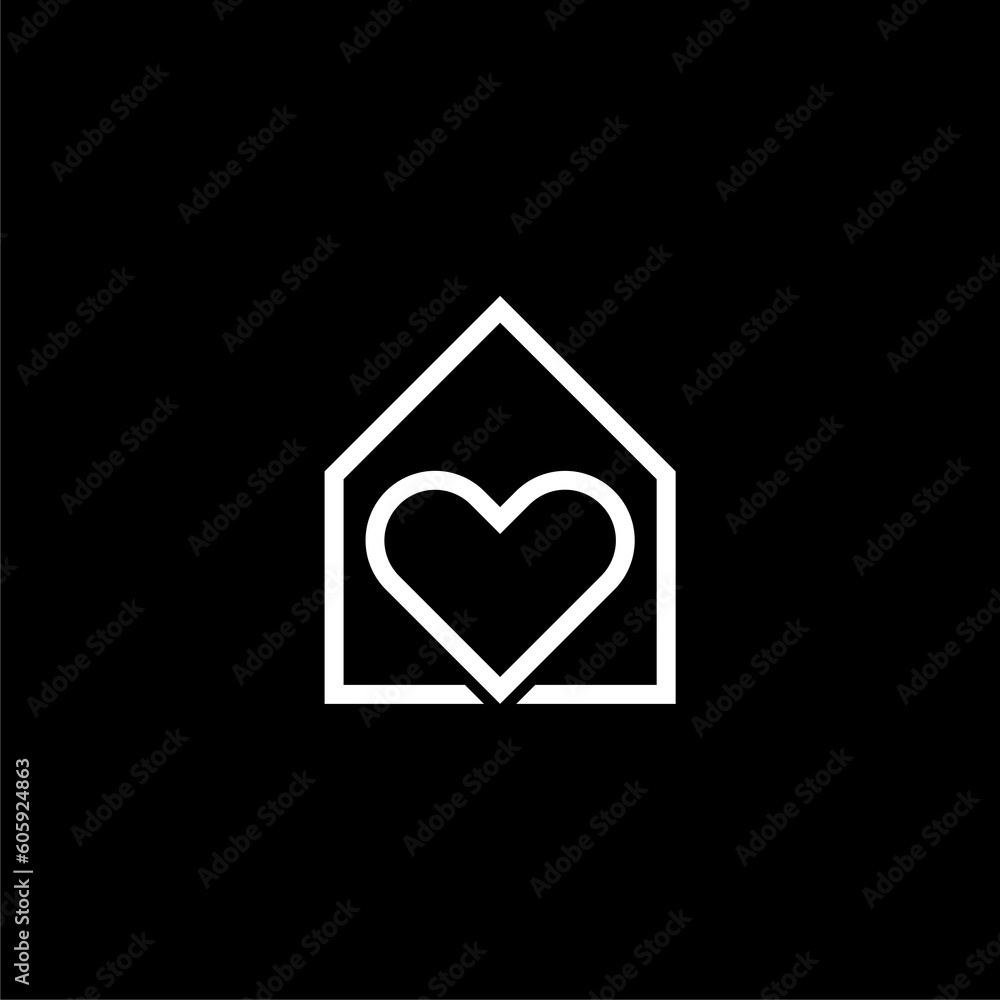 House Icon Inside Heart Symbol Logo isolated on black background House Icon Inside Heart Symbol Logo isolated on black background